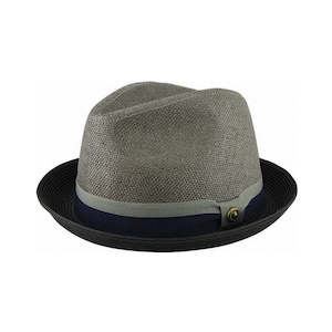 All: Two-Tone Woven Trilby Hat with Braided Brim, Petersham Band and Stud Trim