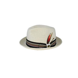 Premium Trilby Hats: Campbell Fine Braid Natural Fibre Snap Brim Trilby Hat with Ribbon Band and Feather