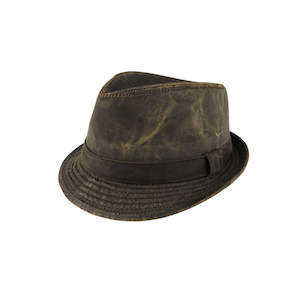 Bosley Distressed Weathered Cotton Trilby Hat with Water-Repellent Finish