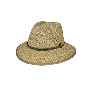 Portsea Rush Straw Wide Brim Safari Hat with Palm Print Underbrim