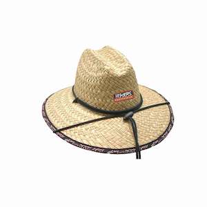 Leon – Wide Brim Deluxe Rush Straw Surf Hat with Cotton Lining and Chin Toggle