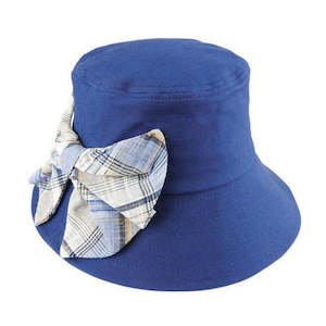 Premium Bucket Hats: Cotton Bucket Hat with Check Pattern Side Bow and Brim Underside