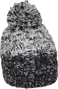 Acrylic Pattern Knit Beanie with Chunky Pom – Two-Tone Cable Design