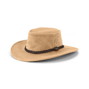 Premium Leather Hats: Reilly – Australian Suede Leather Lowlander Hat with Braided Hatband and Ventilation Eyelets