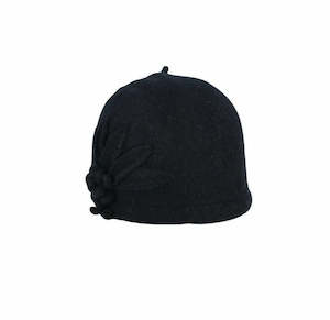 Clara Boiled Wool Pull-On Hat with Flower and Leaf Side Design