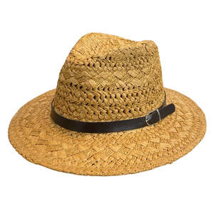 Women’s Fedora Style Straw Hat with Adjustable Fit & Leather Band
