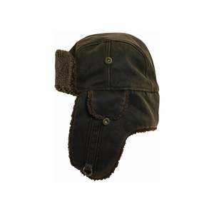 Oilskin Hats Caps: EVEREST – Distressed Weathered Cotton Trooper Hat with Sherpa Lining