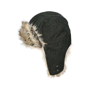 Premium Ear Flap Hats Caps: Morgan Wool Blend Herringbone Flying Cap with Faux Fur Lining
