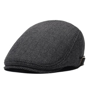 Flat Caps: Classic Herringbone Black Flat Cap - Timeless Herringbone Style For Casual And Smart Looks