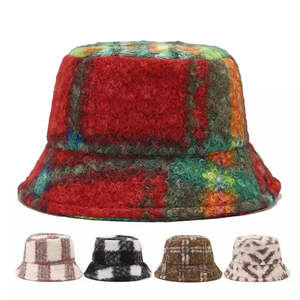 Bucket Hats: Tarly Winter Plaid Fur Bucket Hat - Cotton Plaid Winter Hat For Cozy Everyday Style