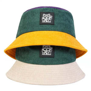 Bucket Hats: Lucky Cat Corduroy Bucket Hat - Embroidered Logo On Durable Corduroy For Casual Style