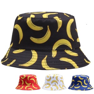 Bucket Hats: Banana Print Bucket Hat - Reversible Cotton Sun Hat With Banana Print For Casual Days