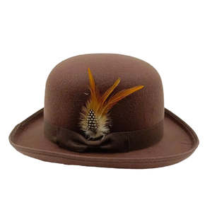 Linegard Retro Feathers Bowler Hat With Pheasant Feather Breathable Cotton