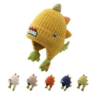 Beanies: Deano Dinosaur Kids Winter Knitted Earflaps Beanie - Urban Caps