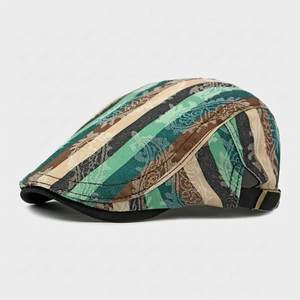Vintage Patchwork Striped Flat Cap Newsboy Hat Premium - Urban Caps