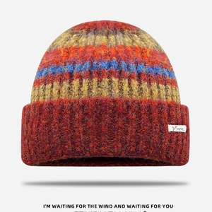 Korean Retro Gradient Striped Knitted Wool Beanie – Warm Winter Beanie for Wom&hellip;