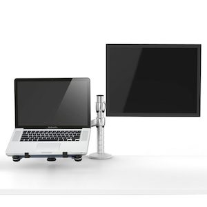 Computers and Monitors: 2 in 1 Adjustable Dual Arm Desk Mounts Stand Holder Monitor and Laptop