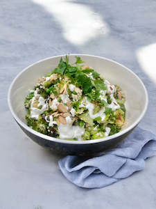 Israeli couscous salad with roasted greens