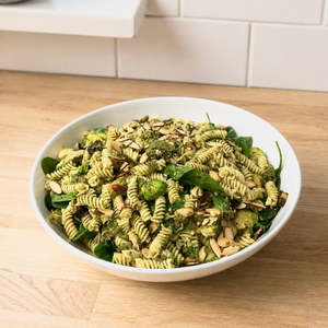 All: Green pesto spiral pasta salad