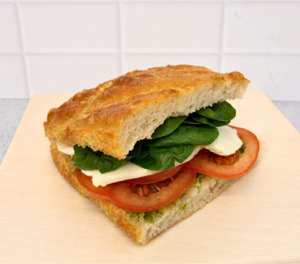 Pesto + mozzarella focaccia (vegetarian)