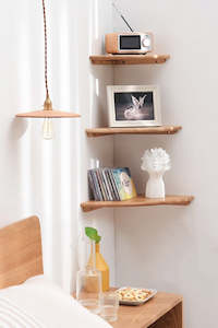 Plant Stands Shelves: Solid Timber Wood Wall-Mounted Floating Wooden Corner Shelf - Natural
