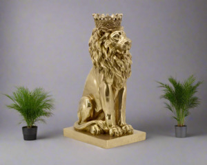 Outdoor Decor: Gold Lion with Crown - 35CMH