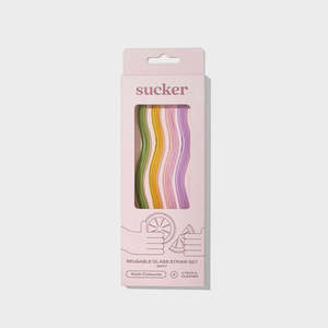 Kitchen: Sucker Glass Straws - Multi Colour Wavy