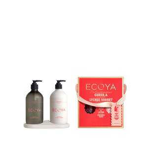 Ecoya Holiday Collection Wash & Lotion With Ceramic Tray Gift Set - Guava & Lychee Sorbet