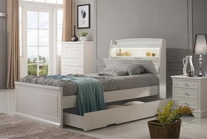 Alicia Bed with Storage Headboard and LED Lights King Single - Windmill Kids Furniture
