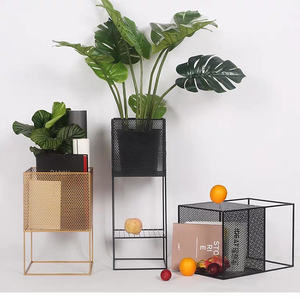 Products: Contemporary Metal Perforated Pot Tall Stand – Black - Urban Roots