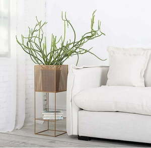 Contemporary Metal Perforated Pot Stand – Square Gold - Urban Roots