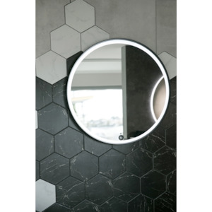 Aruvo Frled Round Black Metal Frame LED Bathroom Mirror 60cm