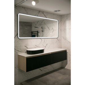 Aruvo: Aruvo Frled Rectangle Black Metal Frame LED Bathroom Mirror 180cm