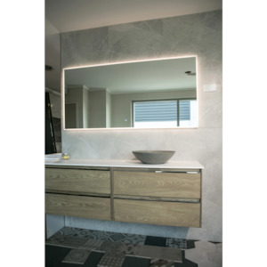 Aruvo Arled Rectangle LED Acrylic Frame Bathroom Mirror with Demister 150cm