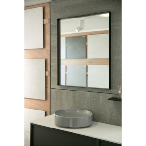 Aruvo Cstone Rectangle Composite Stone Bathroom Mirror Black 90cm