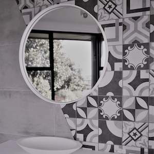 Aruvo Cstone Round Composite Stone Bathroom Mirror White 85cm