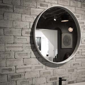 Aruvo Cstone Round Composite Stone Bathroom Mirror White 70cm