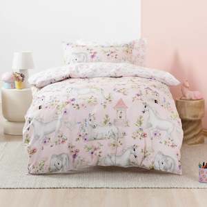 SQUIGGLES Unicorn Blossom Duvet Cover Set, Blush, NZ Single