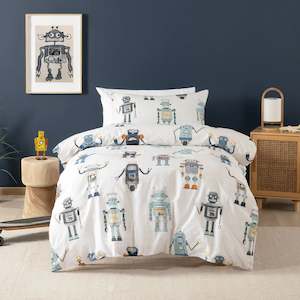 SQUIGGLES Retro Robot Duvet Cover Set, Multi-Colour, NZ Single