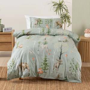 SQUIGGLES Into The Forest Duvet Cover Set, Sage, NZ Single