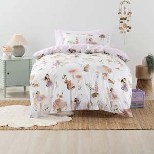 SQUIGGLES Fairy Grove Duvet Cover Set, Silver, NZ Single