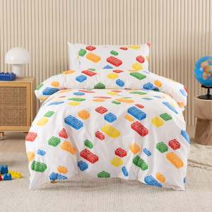 SQUIGGLES Block Party Duvet Cover Set, White, NZ Single