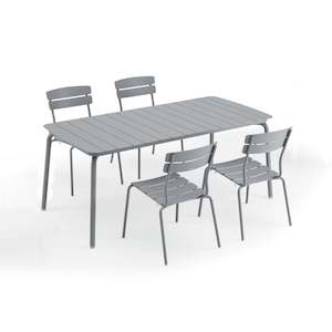 Wellmax Verano Outdoor Aluminium Rectangle Dining Table Set with 4 Chairs, Grey