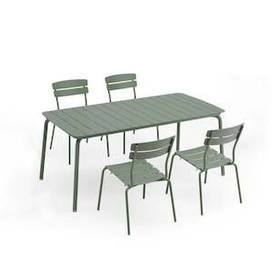 Wellmax Verano Outdoor Aluminium Rectangle Dining Table Set with 4 Chairs, Green