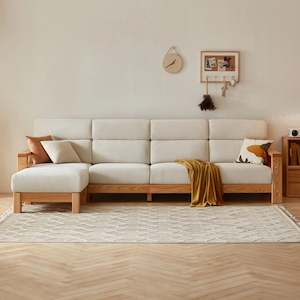 Linspire Mellow Solid Wood 4-Seater Sofa with Ottoman, White