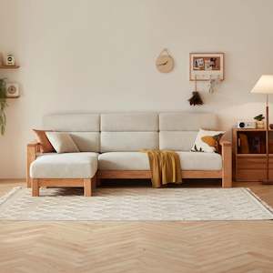 Sofas: Linspire Mellow Solid Wood 3.5-Seater Sofa with Ottoman, White