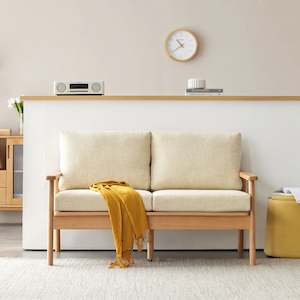 Solidwood Seattle 2-Seater Sofa, 137x80CM, Beige & Natural Wood