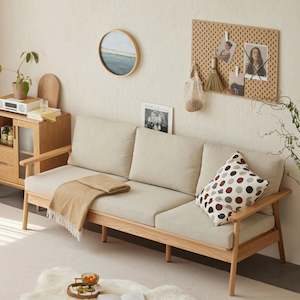 3 Seater Sofas: Solidwood Seattle 3-Seater Sofa,201x80CM, Beige & Natural Wood