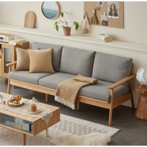 Solidwood Seattle 3-Seater Sofa,201x80CM, Grey & Natural Wood