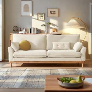 Linspire Moss 3-Seater Sofa, Neutral White & Natural Wood